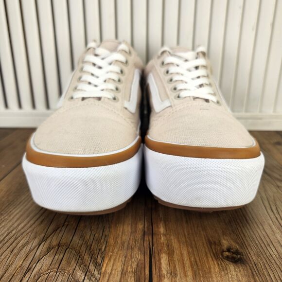 Vans Old Skool Stacked Platform Womens Sz 7.5 Beige White Canvas Sneakers Shoes - Picture 2 of 9